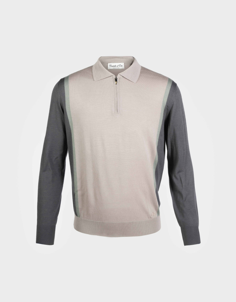Castello d'Oro Beige Polo With Grey Long Sleeves image